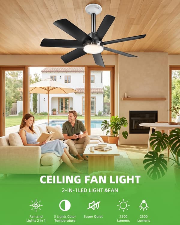 71 cm fatningsventilatorlampe, E26/E27 LED-loftventilator med fjernbetjening, dæmpbar 3000-6000K og 6 hastigheder