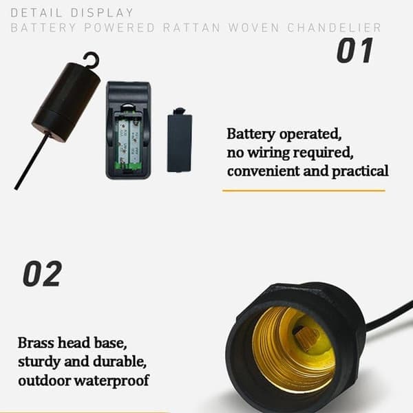 Ceiling lamp with remote control – decorative rattan lamp with light bulb, battery-powered pendant lamp