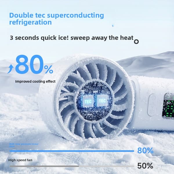 Bærbar Håndholdt Isventilator, 100-trins Genopladelig Køleventilator med Dynamisk Display og Hurtig Opladning Grey