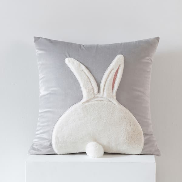 Easter Pillowcase 45x45cm 1/2-Pack – Velvet Easter Bunny Pillow, Easter Decoration Throw Pillow Spring Decoration Gray 1pc-Squatting Rabbit