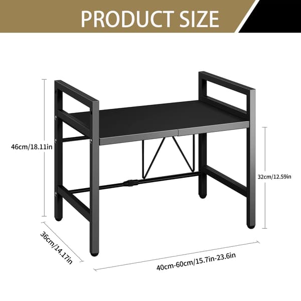 Udtrækkelig Mikrobølgeovn Hylde Organizer 42-64cm - Rustfri Bordplade Stand til Opbevaring af Service - Sort