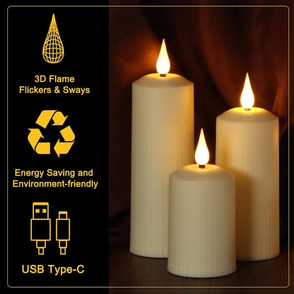 Flameless LED Pillar Candles, Rechargeable with Remote Control and Timer, Classic Design for Christmas and Halloween 9-S+M+L