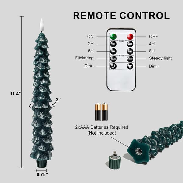 2/4-pakning 25 cm LED-stearinlys i juletredesign, realistisk voks, fjernkontroll og timer for juledekorasjon 2-PACK