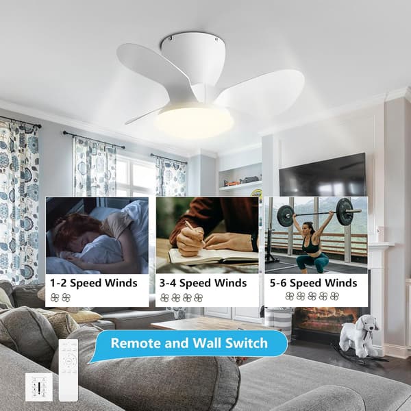 Ceiling fan with LED lighting 24 W, 6 speeds, 3 ABS blades, silent, remote control and wall switch Multicolor 51cm-Dual Control