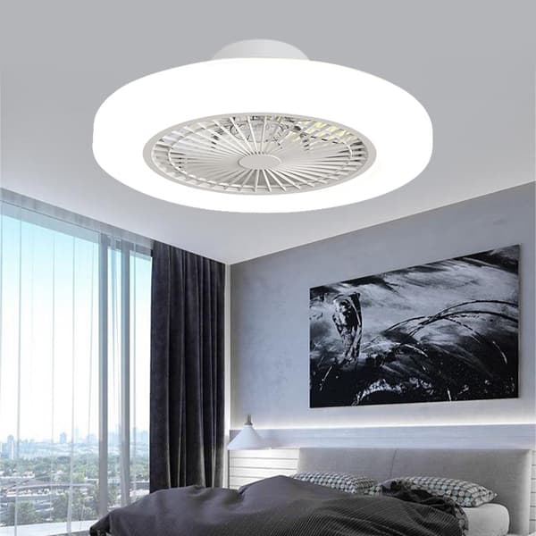 White Ceiling Fan 46 cm with Dimmable LED Lighting, Smart Remote Control and Low Profile for Living Room White
