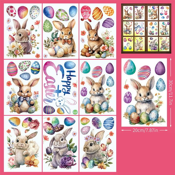 Window Stickers Easter 9 Sheets – Easter Decoration Window Decor with Rabbit, Chick & Egg for Kids' Room & Home F11