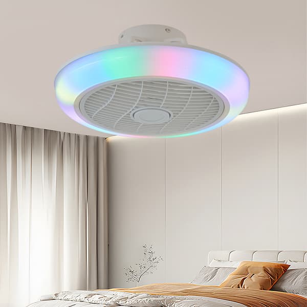 RGB Ceiling Fan 46 cm with Dimmable LED Lighting and Remote Control for Dining Room, Office, and Home Multicolor