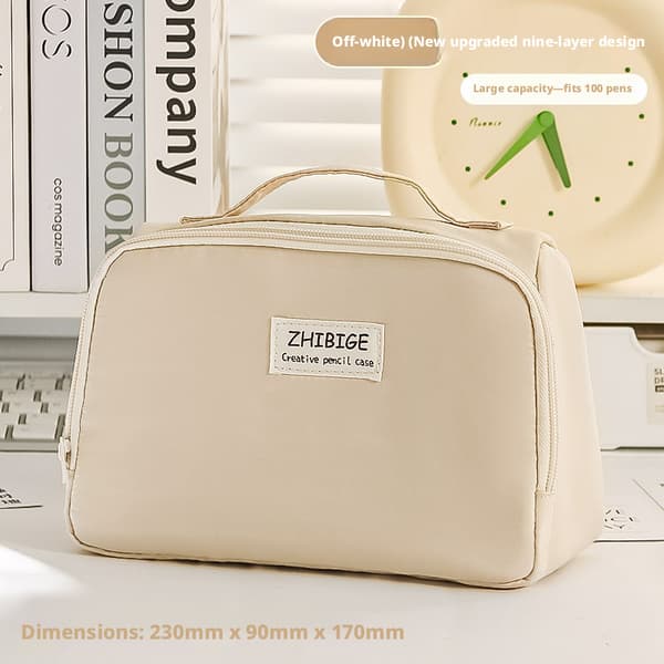 Canvas Pencil Case with Large Capacity, Spacious Zipper Storage Bag for Pens and Stationery Blue