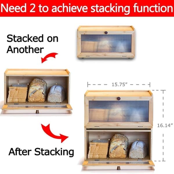 Bamboo Bread Box for Kitchen Counter - Spacious Rustic Style Bread Storage with Bamboo Lid and Window