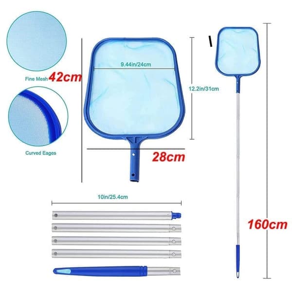 Pool Cleaning Net 160 cm with 5-piece Telescopic Pole – Leaf Rake for Ponds and Spas