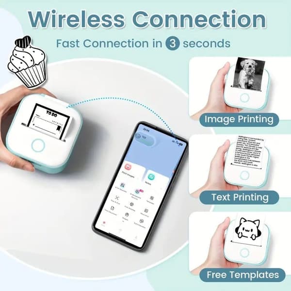 Termisk printer – Mini etiketprinter med Bluetooth, 50 mm etiketpapir, trådløs til iPhone, iPad og Android pink