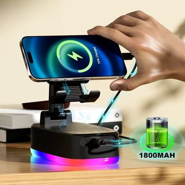 Wireless Bluetooth Speaker 6W, Compact Stereo with RGB Light, USB-C and Non-Slip Base