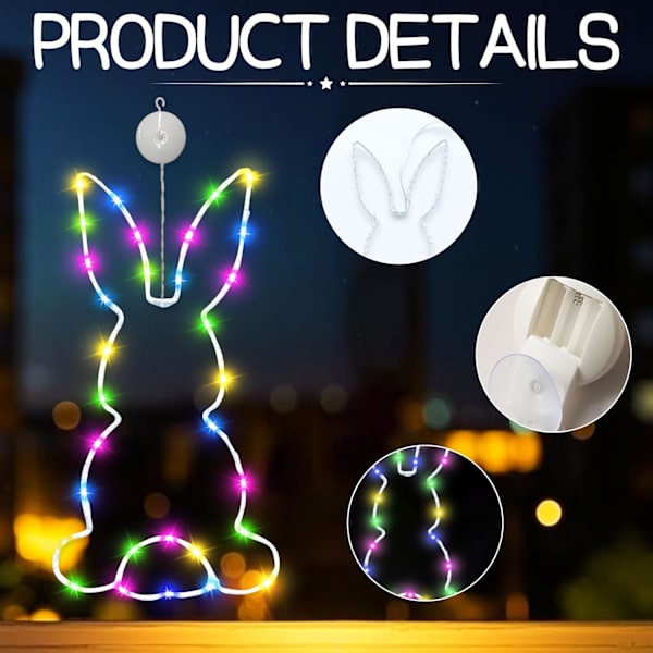 Easter Lighting Window LED 2-Pack – Easter Bunny Light Decoration with Suction Cup, Battery-Powered Easter Decoration Home C