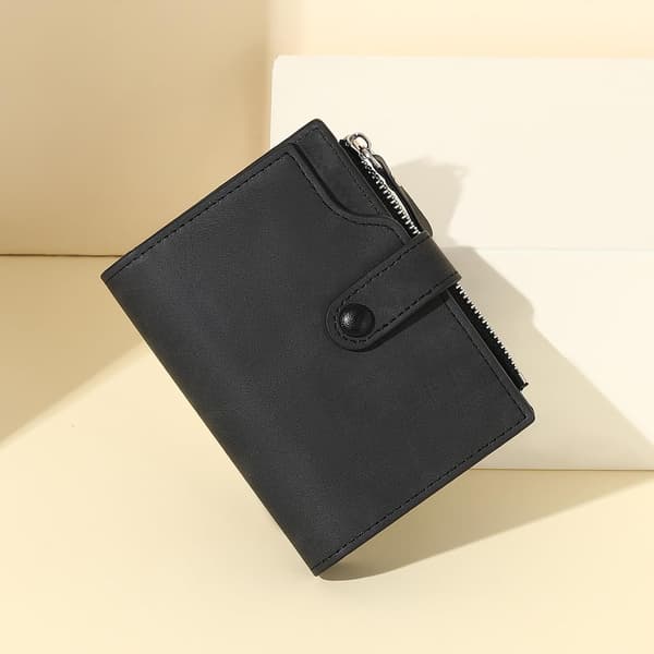 Leather Men's Wallet with RFID Blocking, 15 Card Slots and 2 ID Windows, Spacious Trifold Wallet Black