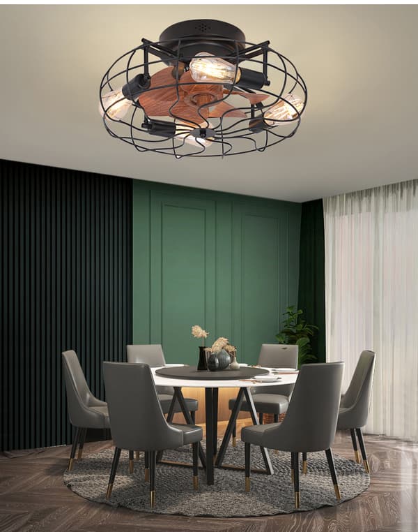 Industrial Ceiling Fan 50 cm with LED Lighting, Bladeless Ceiling Fan with Remote Control for Bedroom and Kitchen Coffee