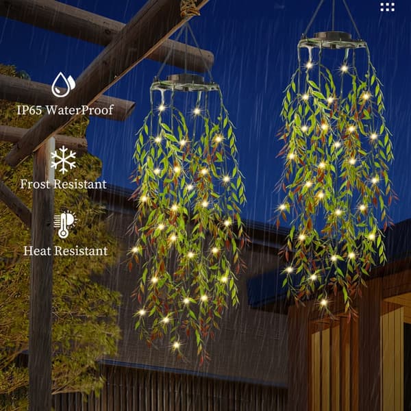 Solar Lamp 2-pack - Hanging Artificial Willow Leaves with 66 LED Lights, Waterproof Outdoor Garden Decoration
