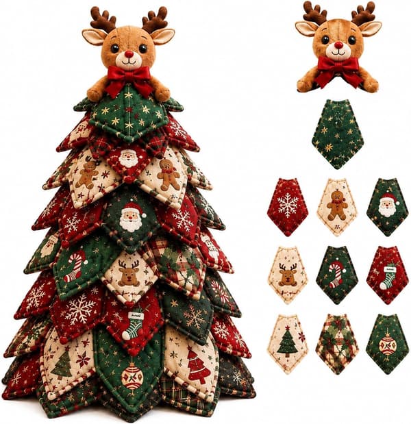 Christmas Craft DIY Fabric Tree, 3D Quilted Christmas Tree with Patchwork, Creative Table Decoration for Home and Office Reindeer