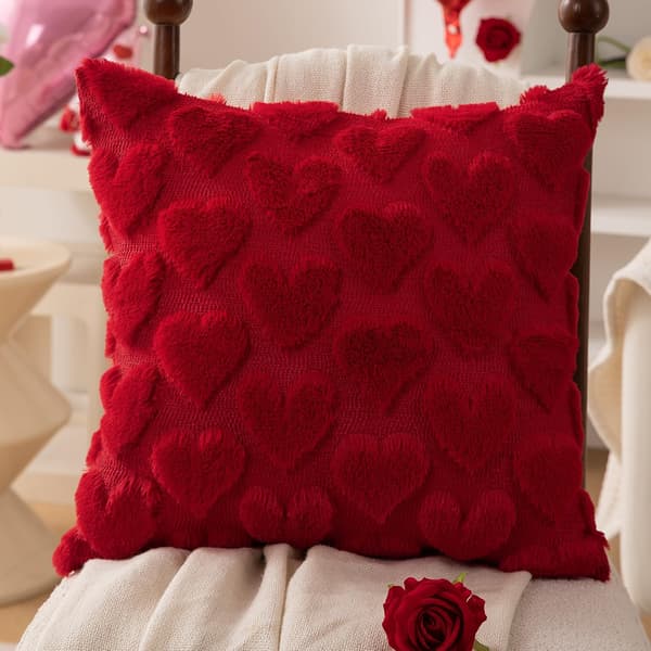 2-pak Pudebetræk 45x45 cm til Valentinsdag – Hjerter, Bløde Plys Jacquard Pudebetræk til Sofa og Soveværelse rød