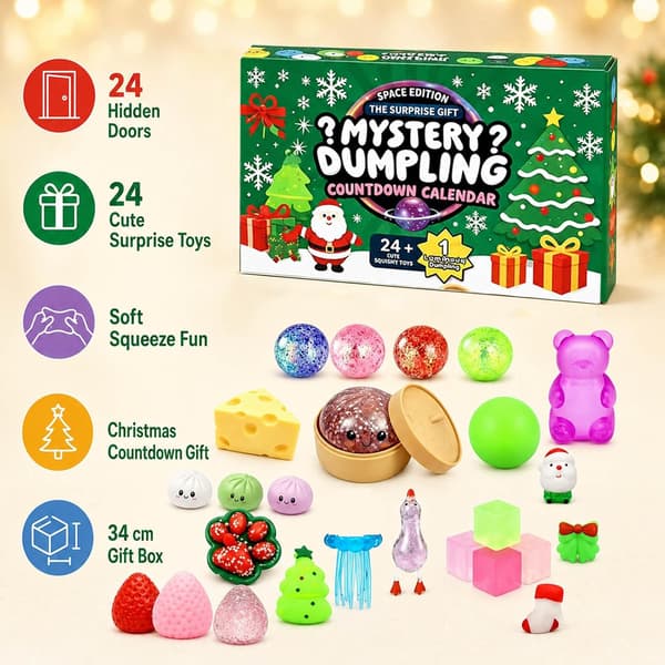 Julekalender 2026 Squishy Bao Bolle – 24 Dages Blind Box-Overraskelser, Bløde Stresslegetøj og Søde Figurer