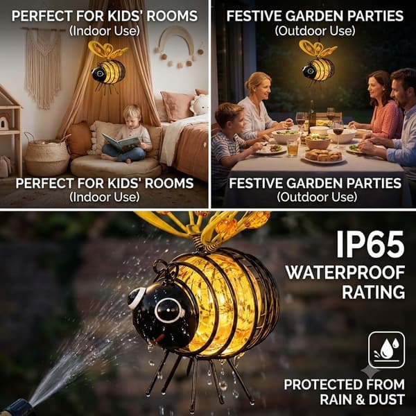 1/2/4-pack Hanging Solar Bee Lantern, Warm LED Lighting for Garden, Patio, Balcony, and Camping Yellow 4-PACK