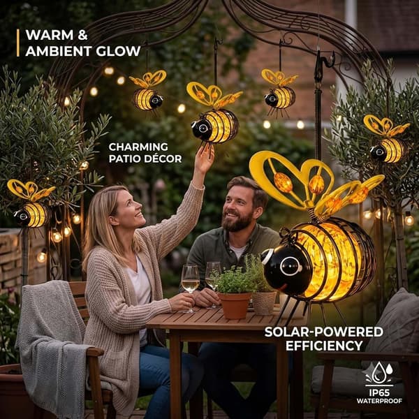 1/2/4-pack Hanging Solar Bee Lantern, Warm LED Lighting for Garden, Patio, Balcony, and Camping Yellow 1-PACK