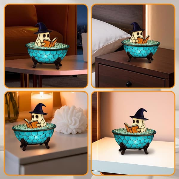 Ghost Lamp Halloween with Reading Ghost, Bubble Bath and Book, Decorative LED Lamp, USB or Battery Version for Table and Shelf USB