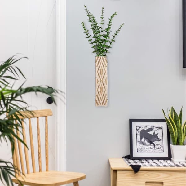 Set med 3 väggvaser i trä, rustik stil - Boho torkade blommor för badrum, hall, bondgård - Vit White