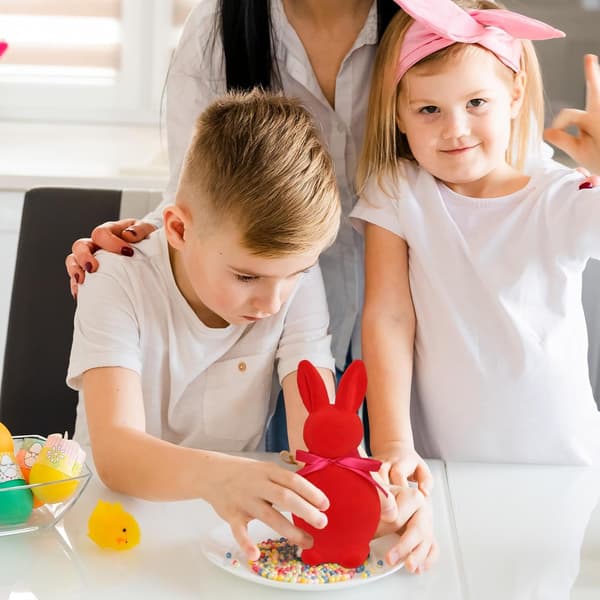 Easter Bunny Figurine Set 2-Pack – Flocked Easter Decoration 20cm & 14cm, Table Decoration for Easter and Spring Home Red 2pcs