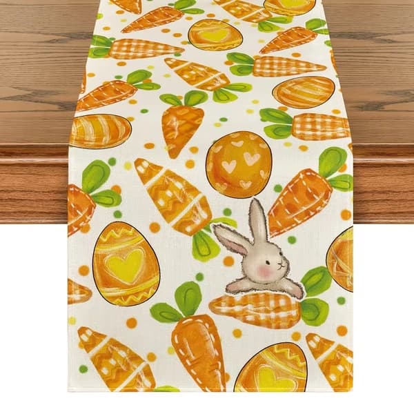 Easter Table Runner 183x33cm - Fashion Easter Bunny, Flowers & Easter Eggs Table Decoration Spring Decoration for Party & Home B