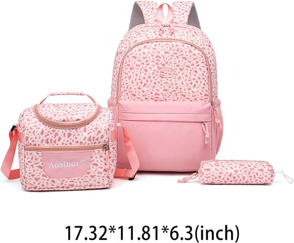 Leopard Print Backpack 3-in-1, Large Daypack with Insulated Lunch Bag and Storage Pouch Blue