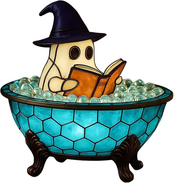 Ghost Lamp Halloween with Reading Ghost, Bubble Bath and Book, Decorative LED Lamp, USB or Battery Version for Table and Shelf USB