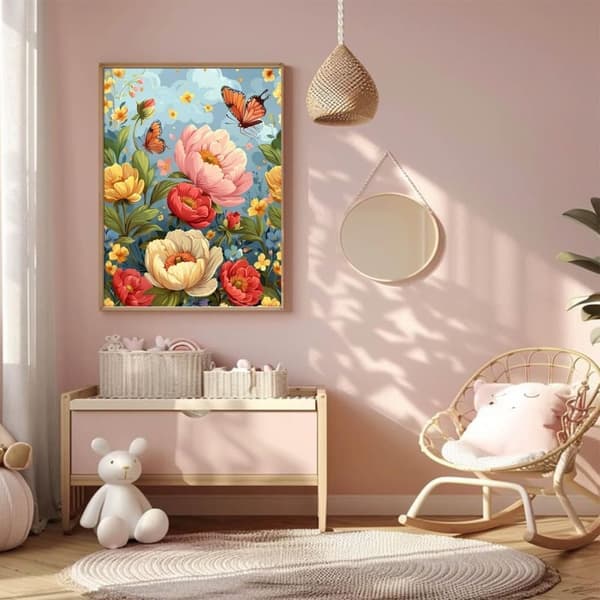 Diamond Painting - 5D DIY Diamantmaleri, 30x40cm (Blomster og Sommerfugle)