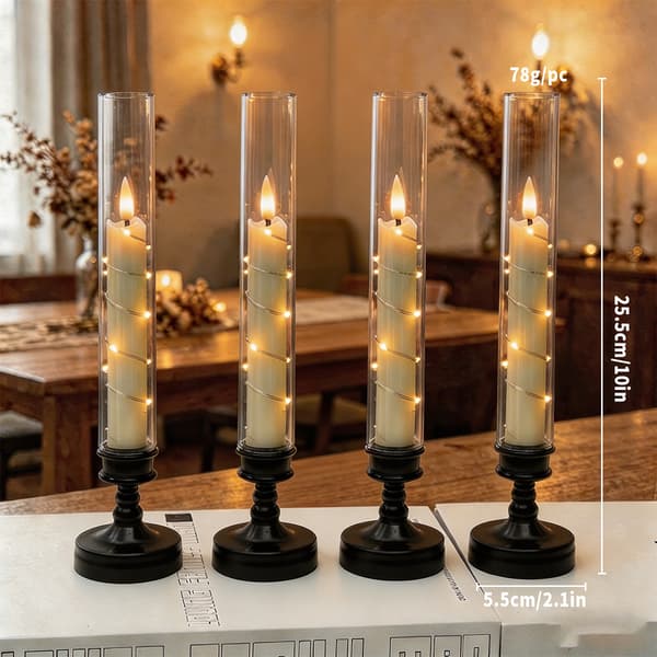 4-pack flameless LED candles with remote control, timer and built-in star lights, decorative lights for weddings, Christmas and home Silver With Remote Control