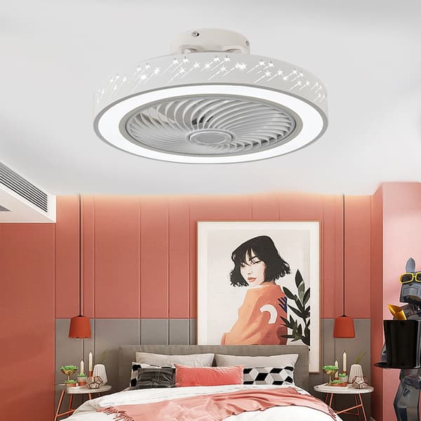 Bladeless Ceiling Fan 50 cm with LED Lighting, Dimmable Ceiling Fan with Remote Control for Bedroom and Home White