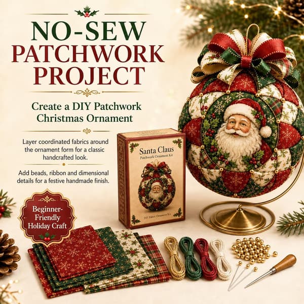DIY Juletræspynt Uden Syning, Kreativt Patchwork med Stof, Perler og Bånd til Håndlavet Julepynt Nutcracker