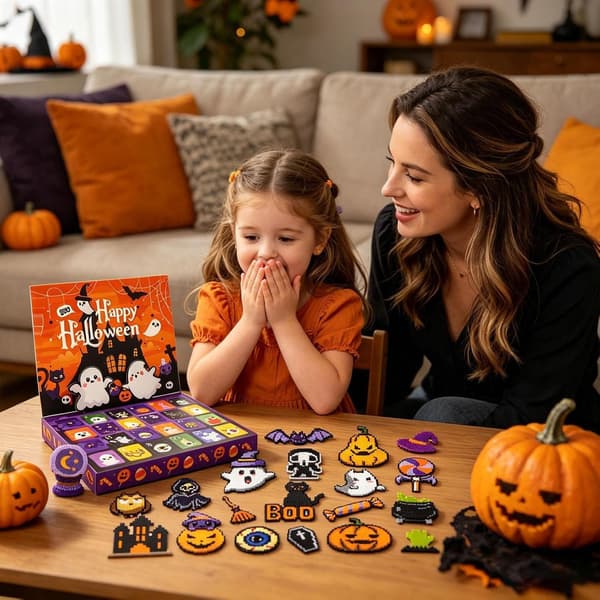 Halloween Advent Calendar for Kids, 24 Days, Beads and Pegboards with Tools and Templates, Creative Craft Set