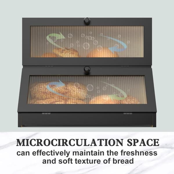 Double Wooden Bread Box for Kitchen Counter - Large Two-Tier Bread Storage with Spacious Design Black