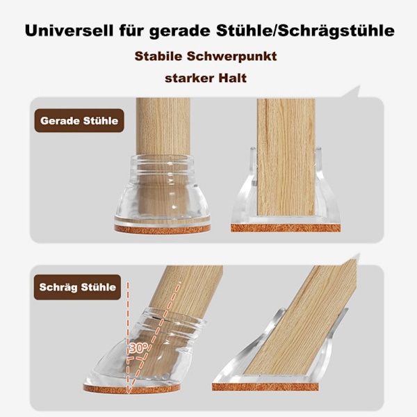 Tysta Stolsbensskydd i Silikon & Filt – För Sneda och Raka Ben, Golvskydd (16/32-pack) transparent M