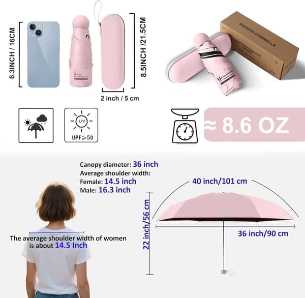 Automatic Folding Umbrella with UV Protection – Compact Windproof Umbrella for Sun & Rain rosa