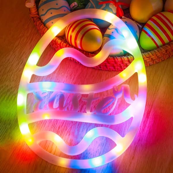 Easter Egg and Rabbit String Lights – Decorative Battery-Operated LED Lights for Indoors, Garden, and Easter Party Warm White Egg