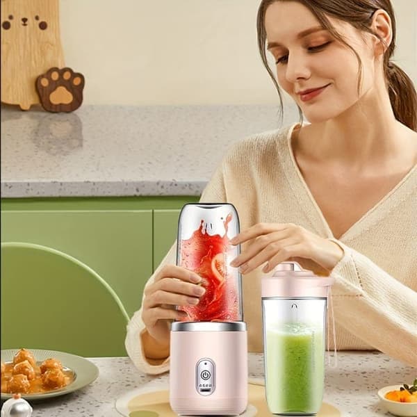 USB-Juicer i Krusformat - Bærbar smoothie- & juicemixer med 6 3D-knive | 400 ml multifunktionsjuicer