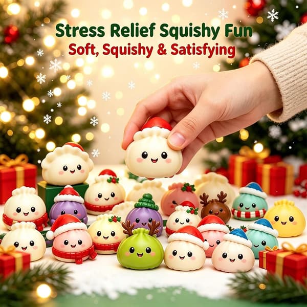 Julekalender 2026 – 24 dage med Squishy Dumplings, bløde klemmebolde og fidgetlegetøj, julegave til børn og voksne
