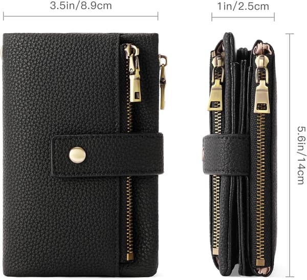 Small Women's Wallet with RFID Blocking, Leather Wallet with 2 Zippers and Card Slots, Smooth and Practical Wine Red