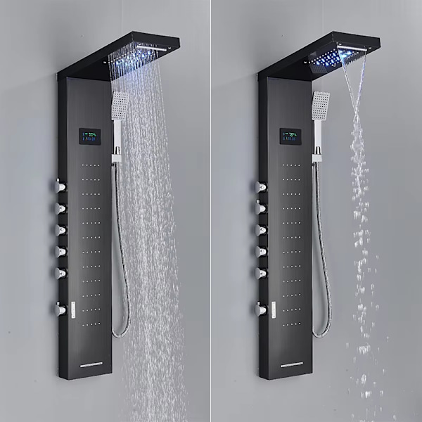 Vattenfall LED Duschsystem - Hydromassage, Rostfri Panel, Badkarsblandare - Stil D 8014 8014