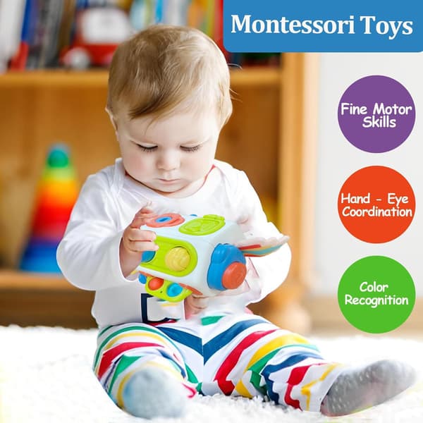 Montessori activity cube 8-in-1 for children from 1 year, sensory motor toy and educational busy cube