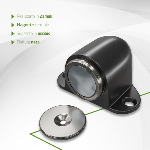 Ekstra stærk magnetisk dørstopper i zink – kraftig støddæmper til døre Black