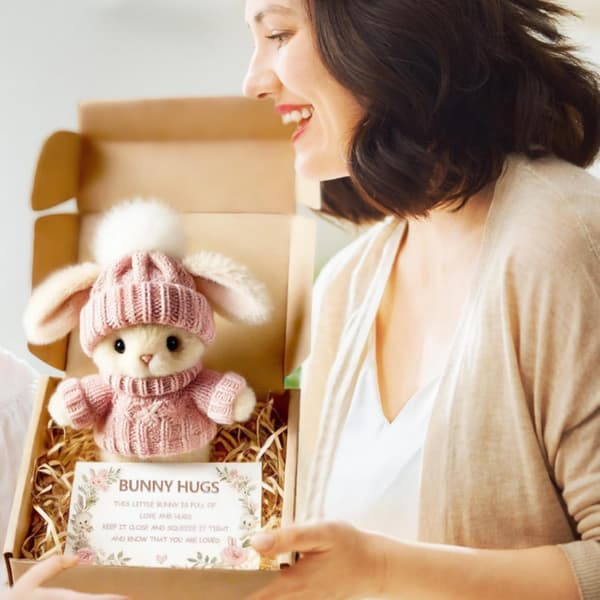 Mini Rabbit Plush in Box – Cute Easter Bunny, Perfect Easter Gift & Easter Decoration for Women and Men Khaki