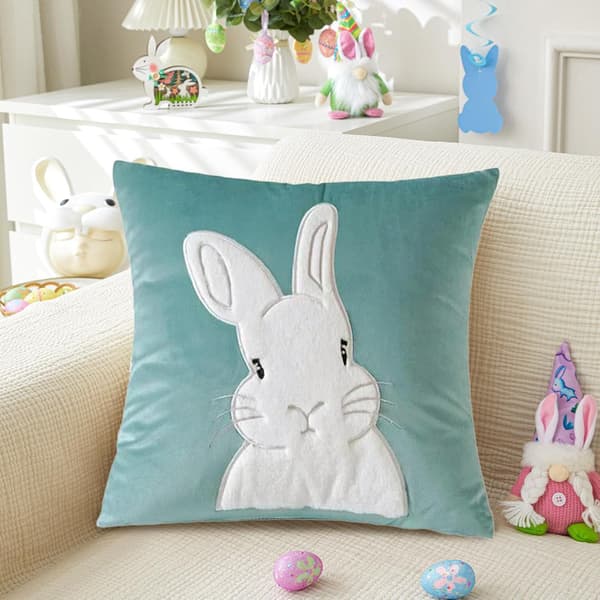 Easter Pillowcase 45x45cm 1/2-Pack – Velvet Easter Bunny Pillow, Easter Decoration Throw Pillow Spring Decoration Green 1pc-Rabbit