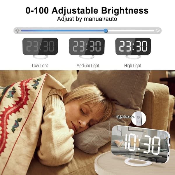 Extra Strong Digital Alarm Clock for Deep Sleepers | With Bed Shaker + Adjustable LED Lighting | Dual Alarm & Snooze Function vit