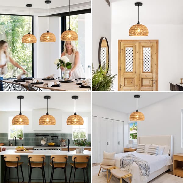 Bohemisk vävd kupolpendellampa - Brun, kuststil för matsal köksö barnrum entré sovrum - E27 (glödlampa ingår ej) Brown Excludes light bulb